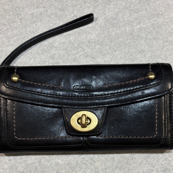Coach 65th Anniversary Vintage Black Leather Wallet with Gold Turnlock Hardware - Picture 2 of 10